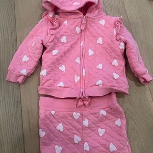 Carter’s Baby Girl Pink Heart Zip Up Hoodie & Joggers Set 6-9 Months